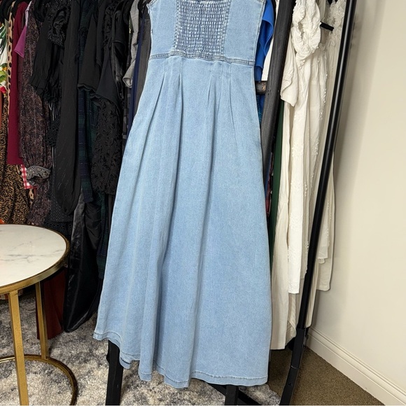 Selfie Leslie Indikah Pixie Dust Button Front Denim Blue Midi Dress - Picture 10 of 10